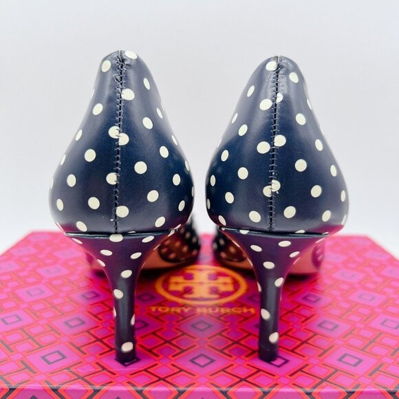 Tory Burch Penelope 65MM Polka A Dot Pointed Toe Heel Pump Blue Leather US 6 - Picture 7 of 9